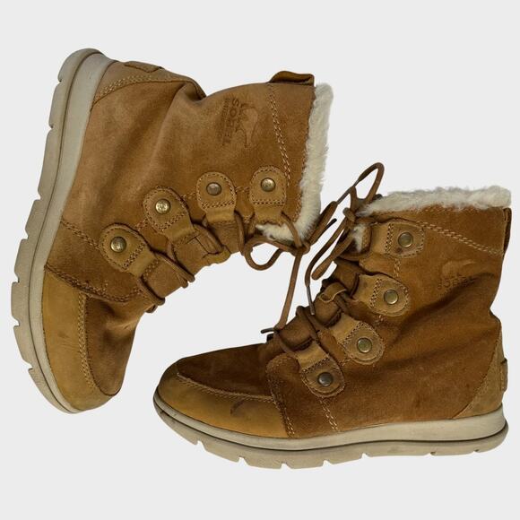 Sorel Womens Size 6.5 Joan Fur Lined Leather Waterproof Camel Brown Snow Boots - Picture 6 of 13